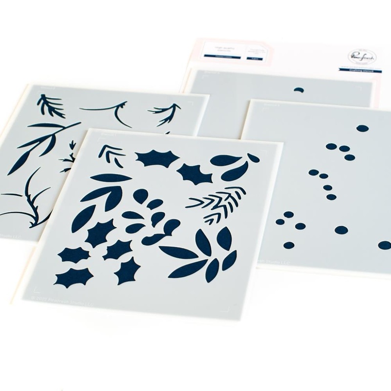 S20 Pinkfresh Studio Stencils 4.25X5.25 4/Pkg Festive Leaves Background Layering