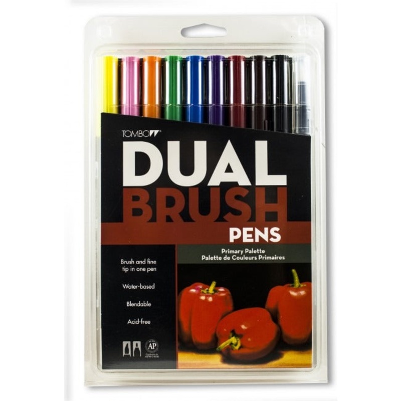Tombow Dual Brush Pen 10 Color Set, Primary