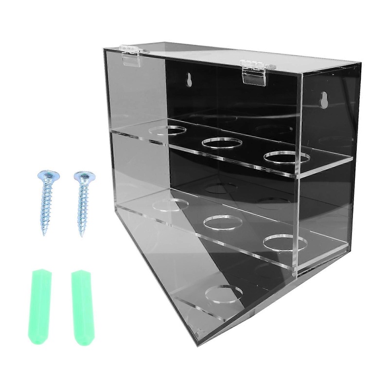 7-Hole Dustproof Wall Mount Baseball and Tennis Ball Display Rack with Magnetic Lid, Black