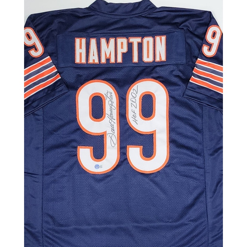 Chicago Bears DAN HAMPTON Signed Custom Replica Navy Jersey w/ HOF 2002 – BAS