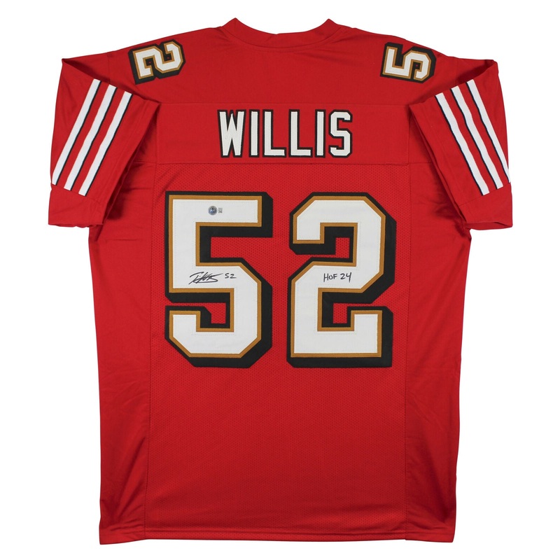 Patrick Willis HOF 24 Signed Red Pro Style Jersey w/ Dropshadow BAS Witness 2
