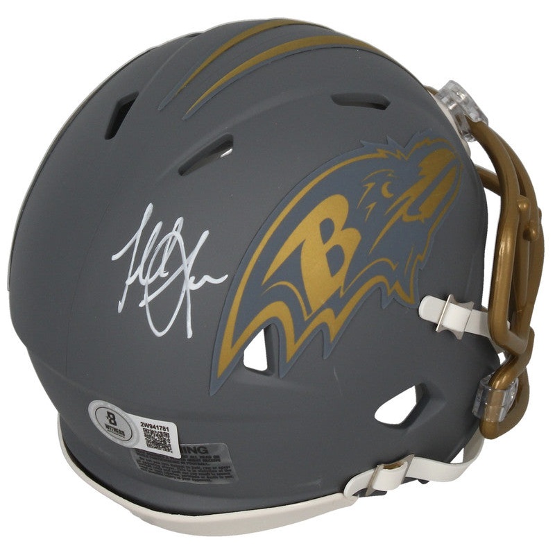 Terrell Suggs Autographed Baltimore Ravens ‘Slate’ Mini Speed Helmet Beckett
