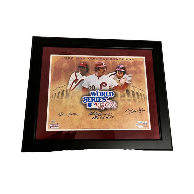 1980 WS Phillies signed 16×20 by Rose, Schmidt and Carlton Fanatics & JSA COAs