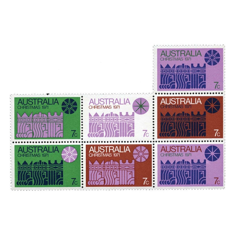 Australia 1971 Christmas 7c Block of 7 Stamps Mint Unhinged