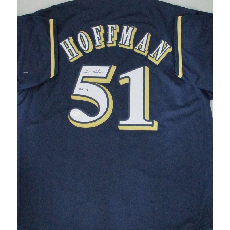 Brewers TREVOR HOFFMAN Signed Custom Navy Replica Jersey AUTO w/ HOF 18 – JSA