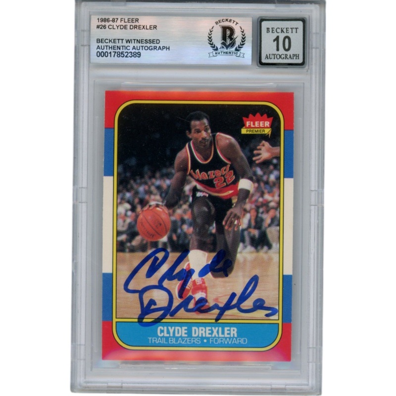 Clyde Drexler Autographed 1986 Fleer #26 Slabbed Trading Card Beckett 50650
