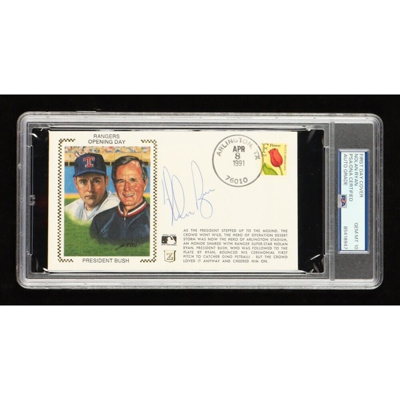 Nolan Ryan Signed 1991 Rangers Opening Day w George Bush First Day Cover Cache