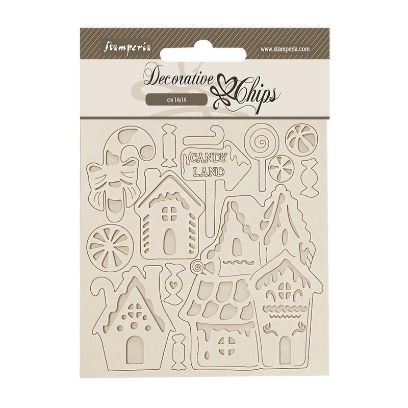 Stamperia Decorative Chips 5.5X5.5 Candy Christmas Marzipan Houses