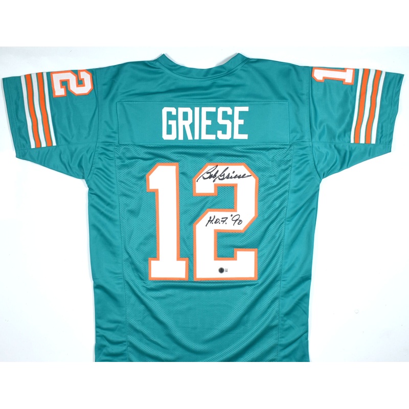Bob Griese Autographed Teal Pro Style Jersey w/ HOF – Beckett W Hologram *Black
