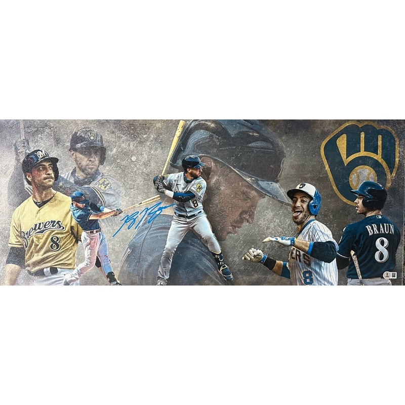 Brewers RYAN BRAUN Signed 13×31 Stretched Canvas Milwaukee Collage AUTO – BAS