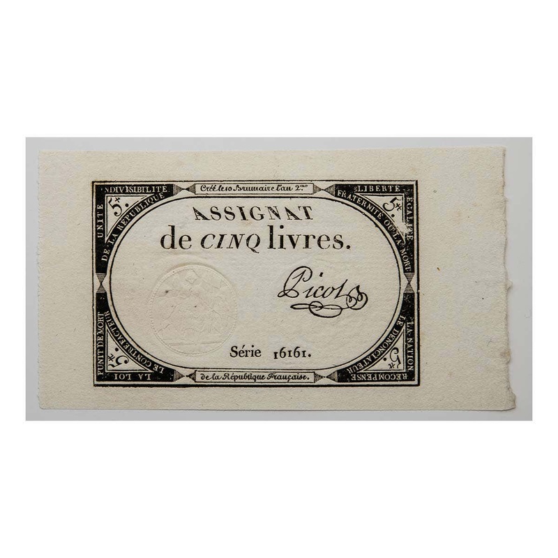 France 1793-95 5 Livres Assignat good Extremely Fine-about Uncirculated