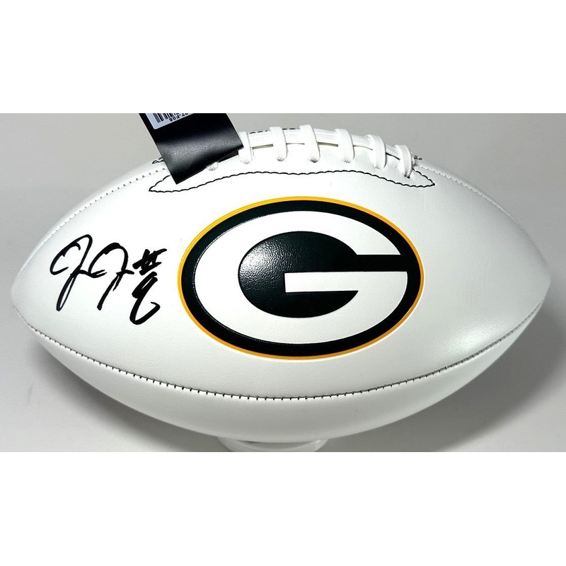 Packers JOSH JACOBS Signed Wilson White Panel Green Bay LOGO Football AUTO – BAS