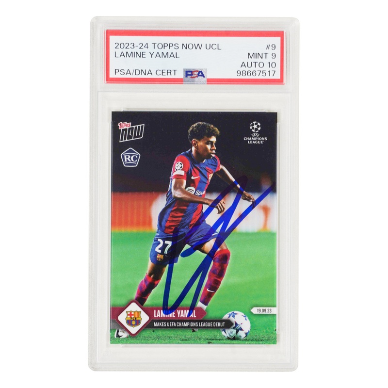 Lamine Yamal Signed 2023-24 Topps Now UCL #9 Rookie Card – PSA 9 Autograph 10