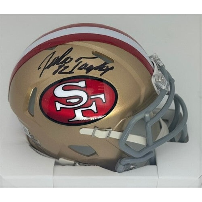 SF 49ers Receiver JOHN TAYLOR Signed Riddell Speed Mini Helmet AUTO – BAS