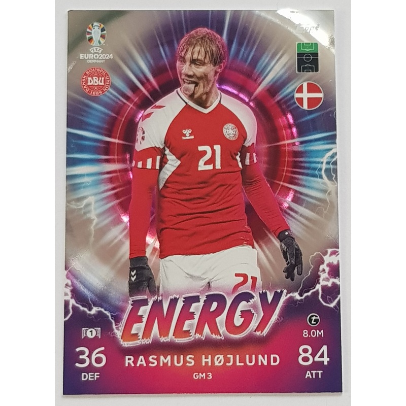 Topps Match Attax UEFA Euro 2024 Rasmus Hjlund Energy #GM3 Trading Card