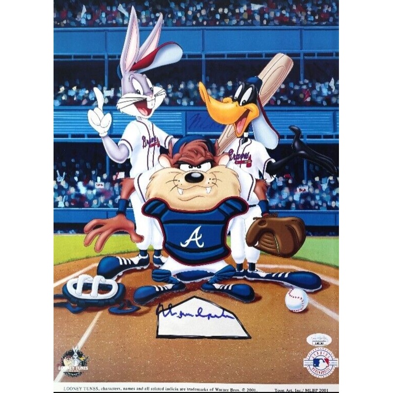 Warren Spahn Autographed Looney Tunes Atlanta Braves 12×17 Sericel Print JSA COA