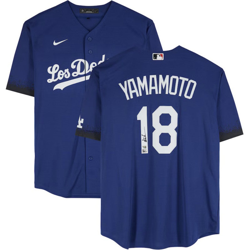 Yoshinobu Yamamoto Autographed Dodgers City Connect Blue Jersey Fanatics