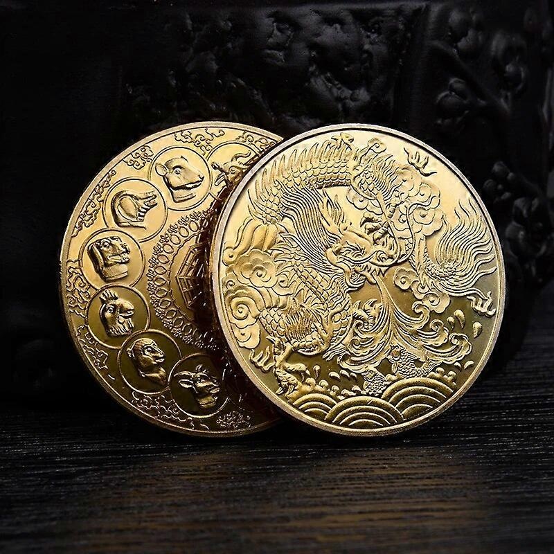 Zodiac Animal Colorful Dragon Coin Antique Imitation Commemorative Coin Bagua Tai Chi Chinese Culture Craft Collectible Art Gift