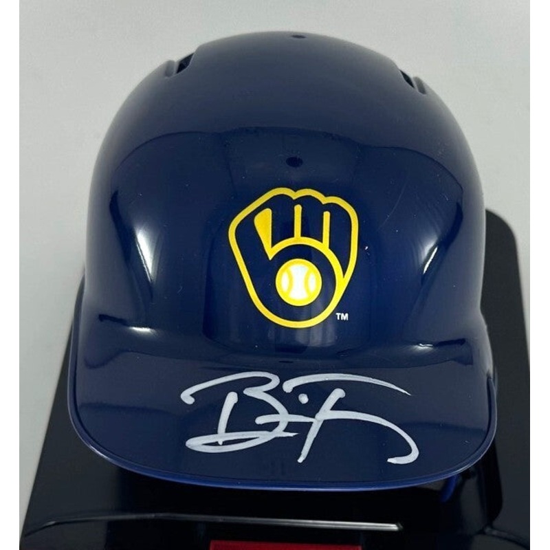 Brewers Infielder BRICE TURANG Signed Rawlings BLUE Mini Helmet AUTO – BAS