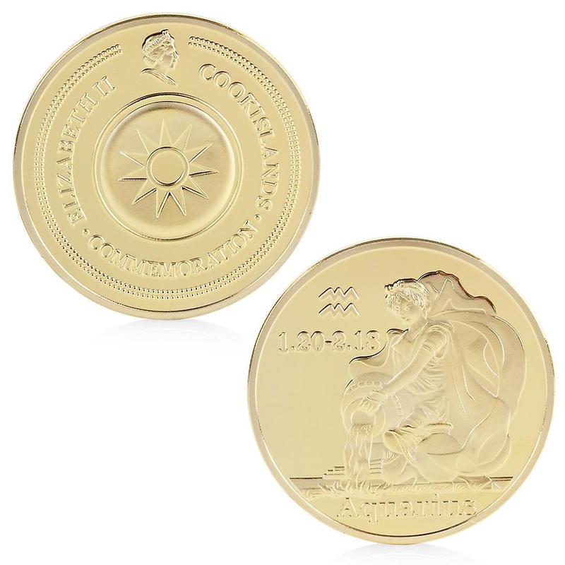 Gold Plated 12 Astrological Sign Constellation Aquarius Commemorative Coin Token