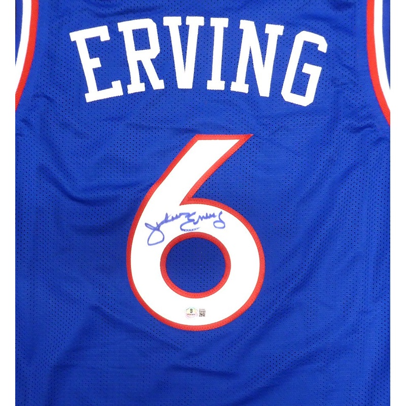 Philadelphia 76ers Julius Erving Autographed Blue Jersey Beckett BAS QR #BR49885