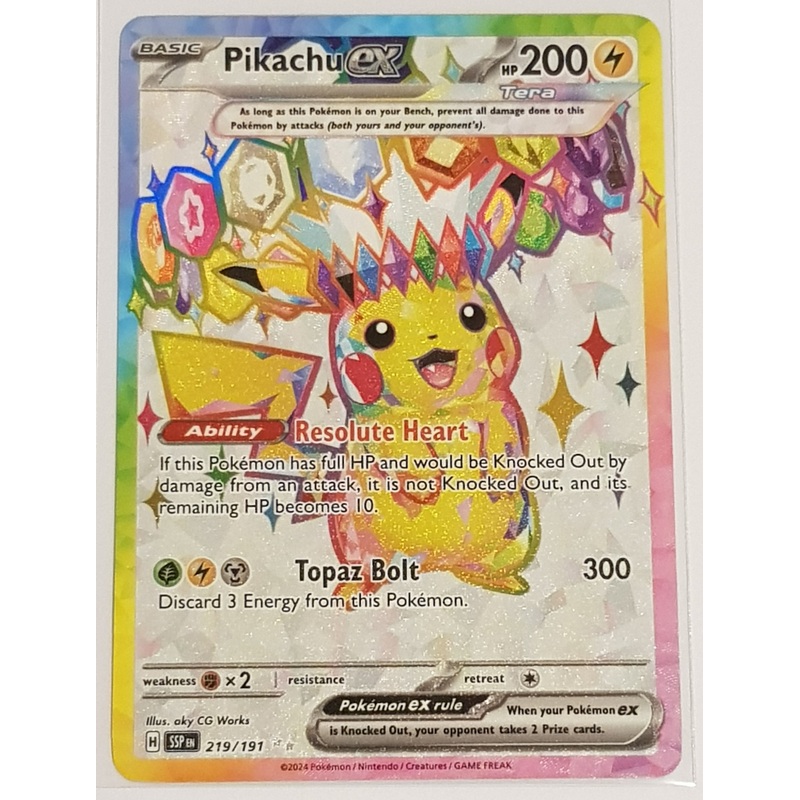 Pokemon Scarlet and Violet Surging Sparks Pikachu Ex #219/191 Ultra Rare Holo Trading Card
