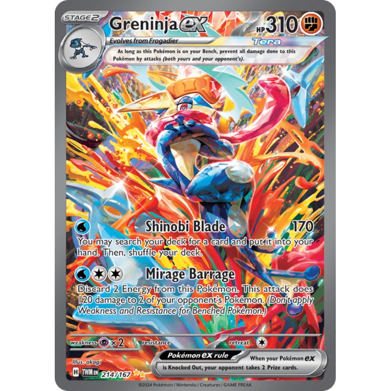 Pokemon Scarlet and Violet Twilight Masquerade Greninja Ex #214/167 Special Illustration Rare Holo Trading Card