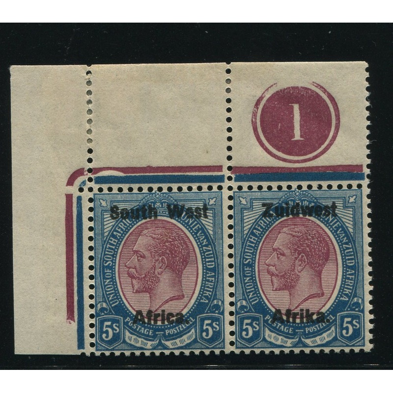 SWA 1923 TYPE 111 5/- BOLD  OVERPRINT CONTROL PAIR MNH