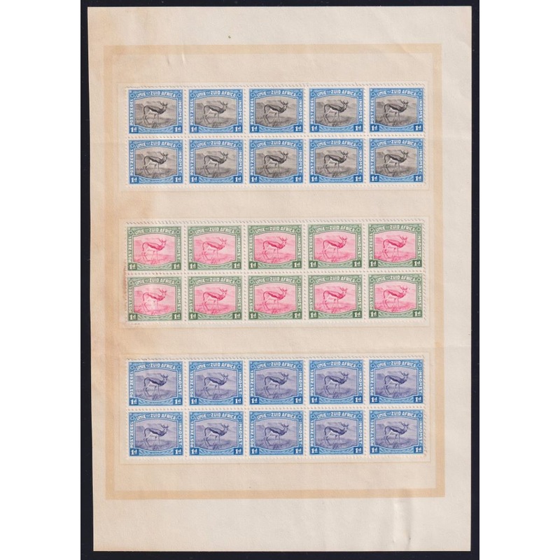 1923 HARRISON ESSAYS BLOCKS OF 10 GIVEN TO THE SA HIGH COMMISIONER TO THE UK PLUS CORRESSPONDENCE