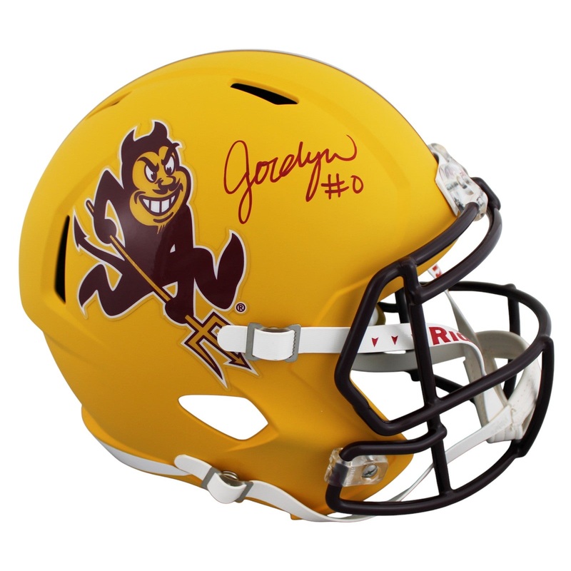ASU Jordyn Tyson Signed Sparky Full Size Speed Rep Helmet w/ Maroon Sig BAS Wit