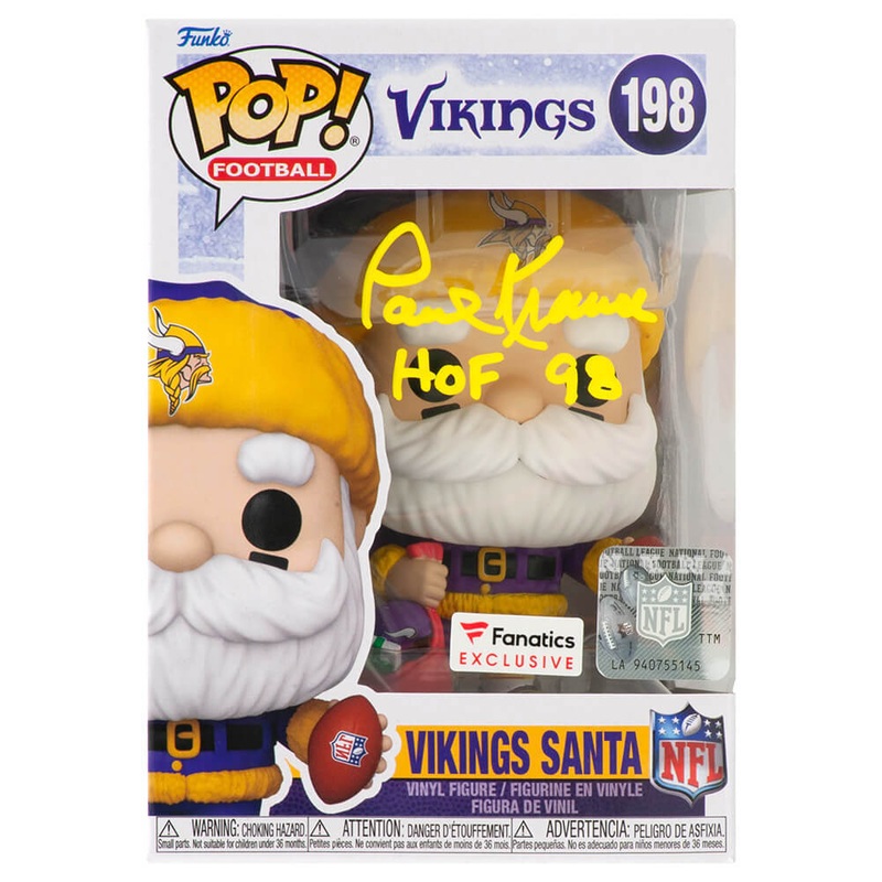 Paul Krause Signed Vikings ‘SANTA’ Funko Pop Doll #198 w/HOF’98 – (SCHWARTZ COA)