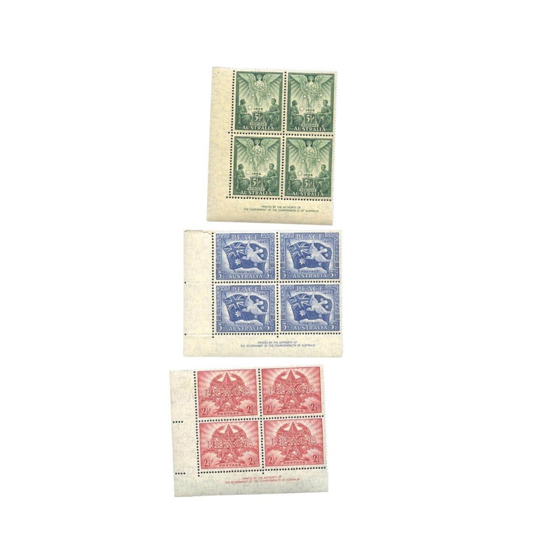 1946 2, 3d & 5d Peace Authority Imprint Block of Four Set of 3 MUH