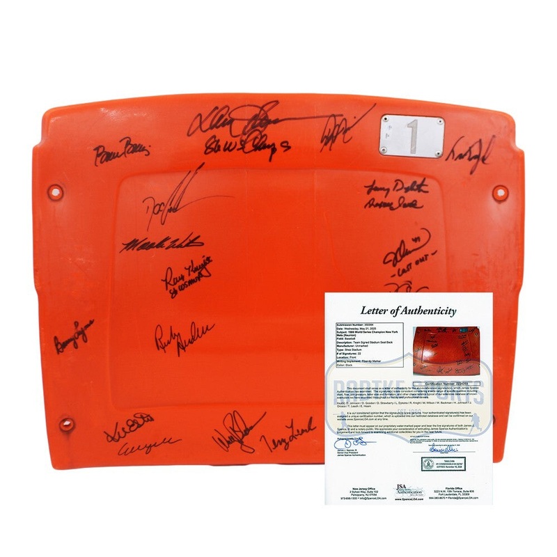 1986 NY Mets Alumni Signed Shea Stadium Orange Seatback- Ed Hearn, Dwight Gooden