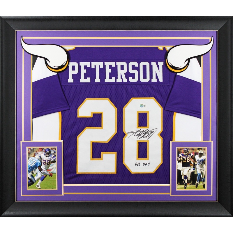 Adrian Peterson All Day Signed Purple Pro Style Framed Jersey BAS Witnessed