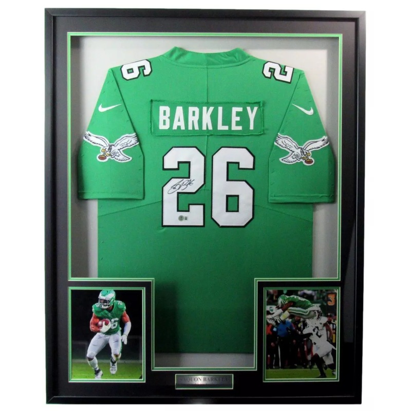 Saquon Barkley Signed Football Jersey Philadelphia Eagles Framed Beckett 193637