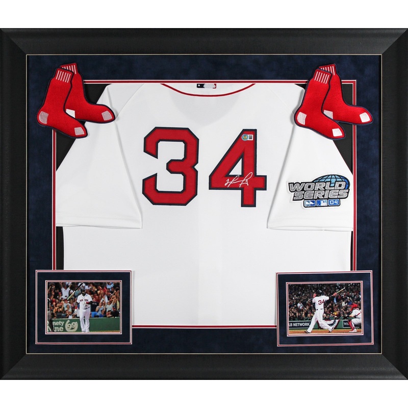 Red Sox David Ortiz Signed White 2004 WS Logo M&N CC Framed Jersey BAS Witnessed