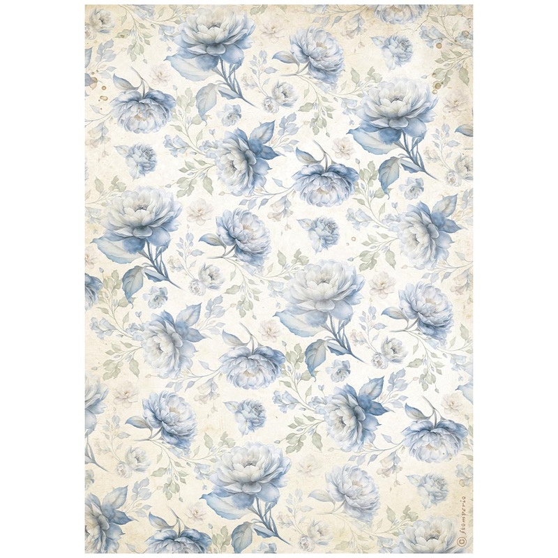 Stamperia Timeless A4 Rice Paper Blue Flowers Pattern (1pc)