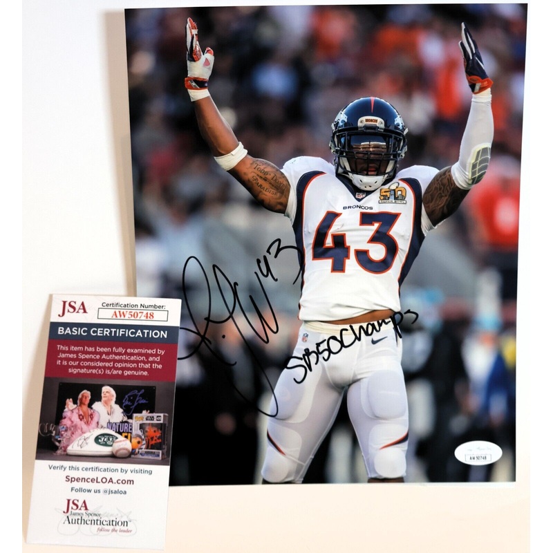 T.J. Ward Autographed 8×10 Photograph Inscribed SB50 Champs (James Spence COA)