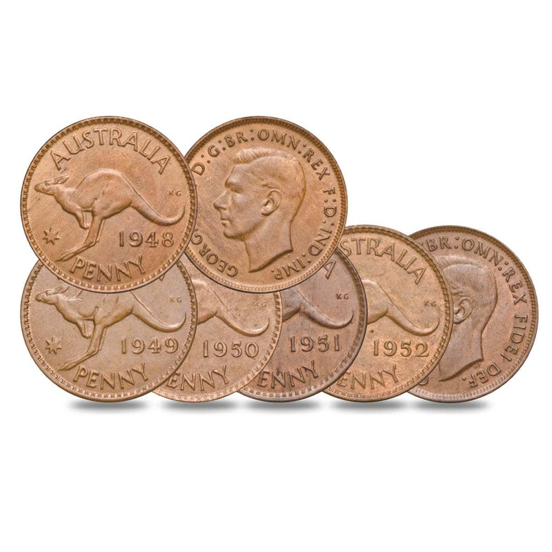 1948-52 Penny 5-Coin Set – about Uncirculated