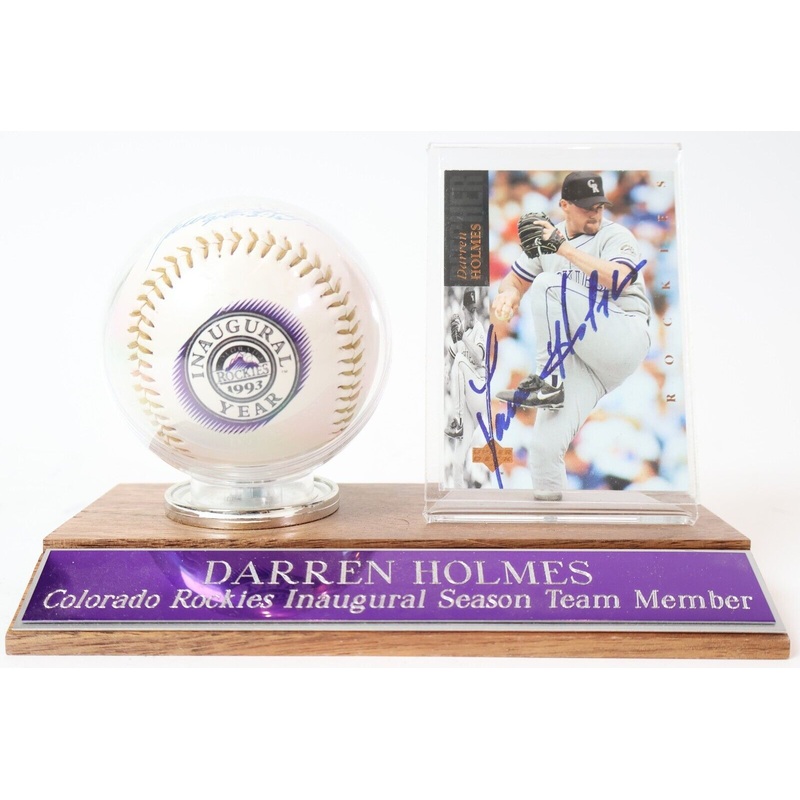 Darren Holmes Autographed 1993 Rockies Inaugural Baseball and Card JSA COA