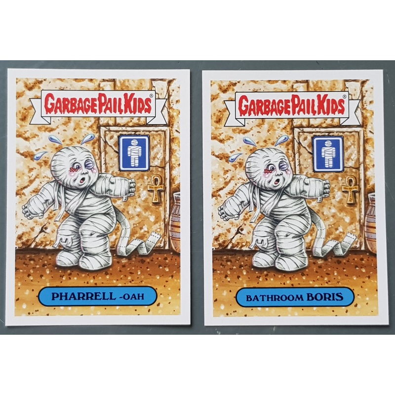 Garbage Pail Kids Oh the Horror-Ible Classic Film Monster #8a/b – Pharrell-Oah/Bathroom Boris Trading Card Set