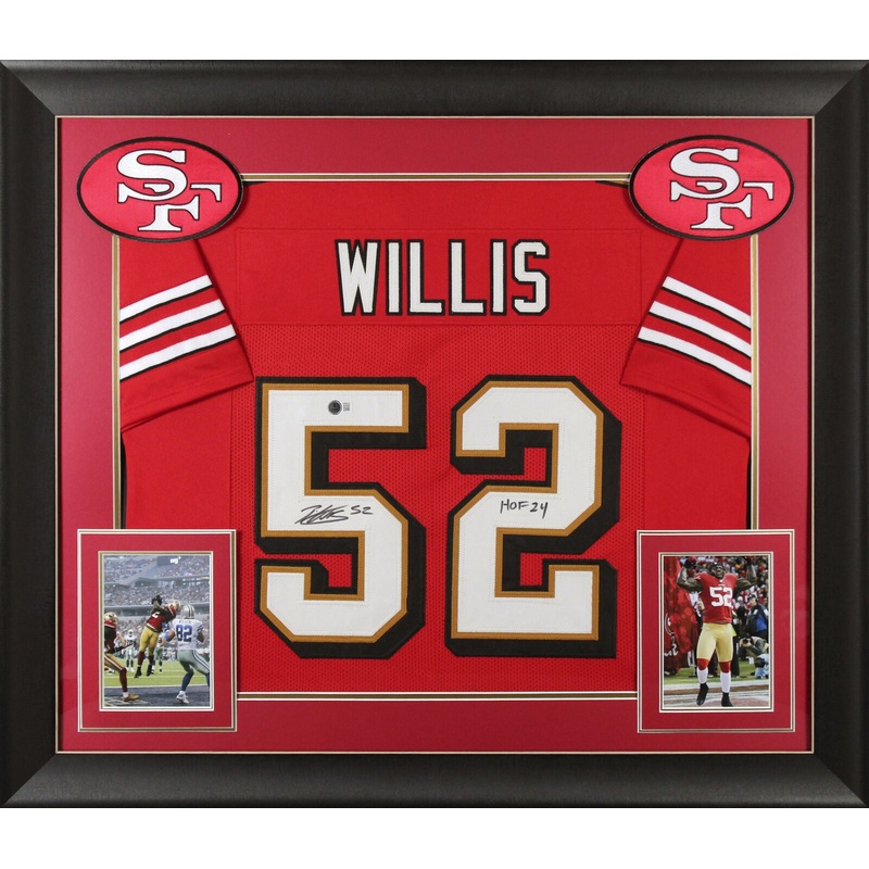 Patrick Willis HOF 24 Signed Red Pro Style Framed Jersey w/ Dropshadow BAS W 2