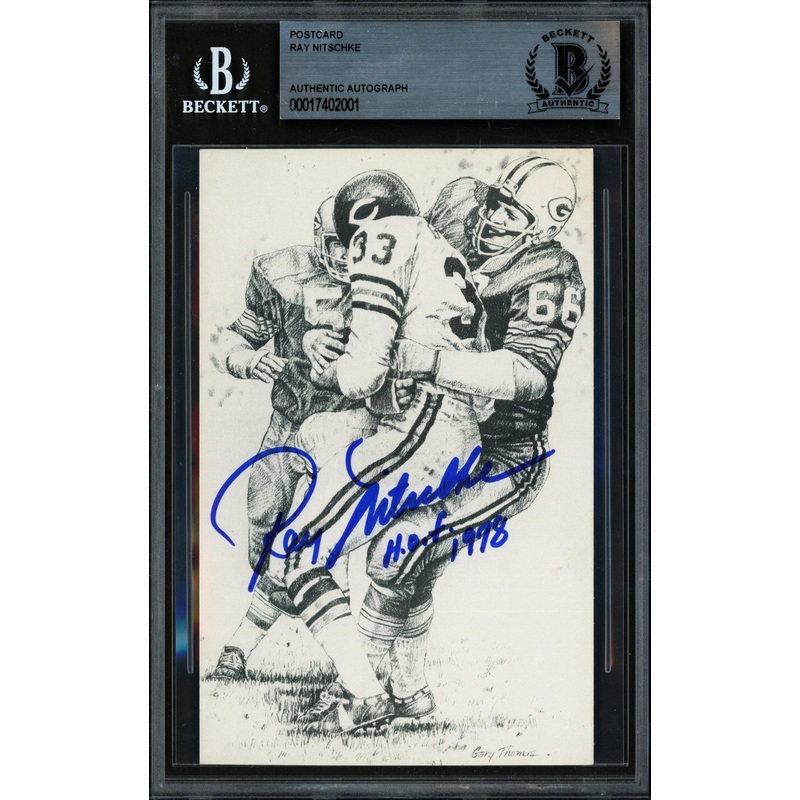 Ray Nitschke Autographed Postcard Green Bay Packers HOF 1978 Beckett #17402001