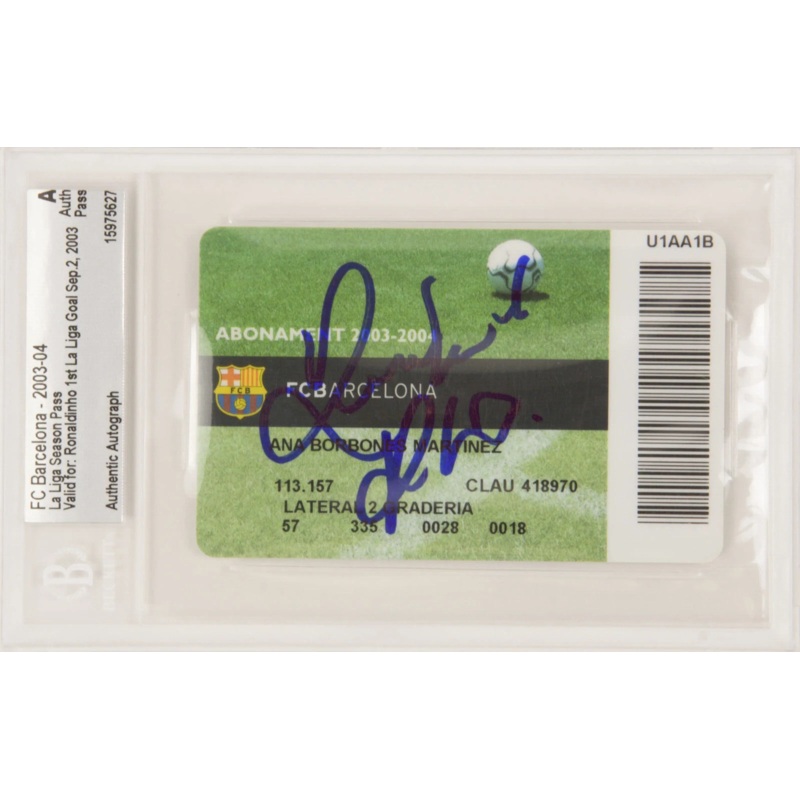 Ronaldinho Signed 2003 Barcelona First La Liga Goal Season Pass – BGS Authentic