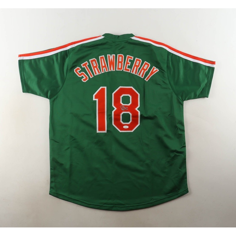 Darryl Strawberry Signed New York Mets St Patrick’s Day Green Jersey (JSA) O.F.