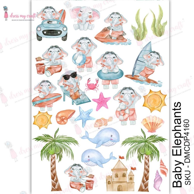 Dress My Craft Transfer Me Sheet A4 Baby Elephants