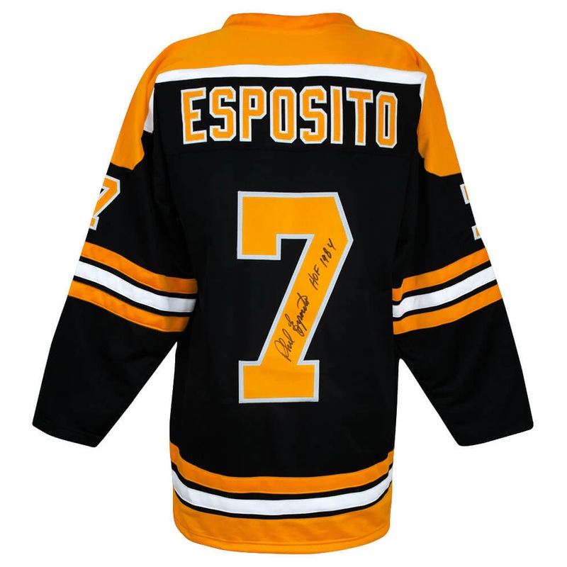 Phil Esposito Signed Black Custom Hockey Jersey w/HOF 1984 – (SCHWARTZ COA)