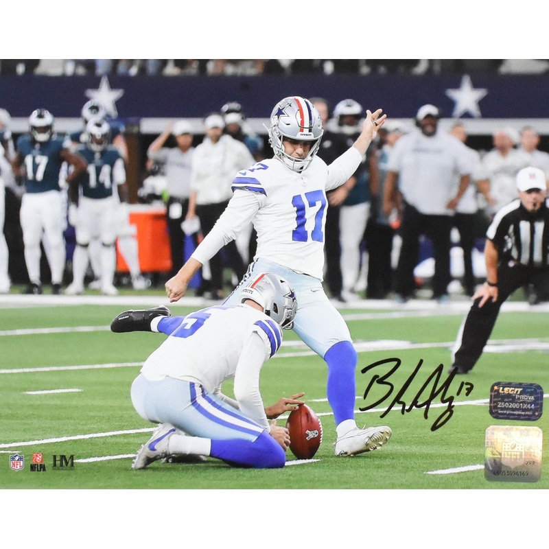 Brandon Aubrey Autographed Dallas Cowboys 8×10 Kick Photo – Prova *Black
