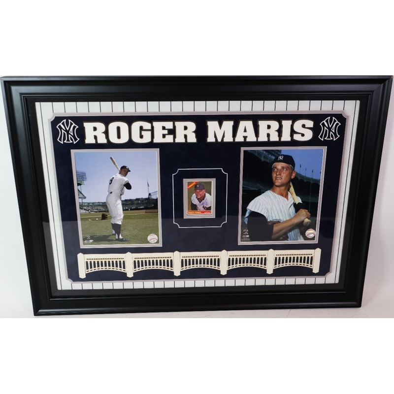 Roger Maris Signed Auto Card in 34W x 24H Framed Collage PSA/DNA