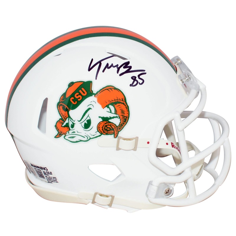 TREY McBRIDE SIGNED COLORADO STATE RAMS THROWBACK SPEED MINI HELMET BECKETT
